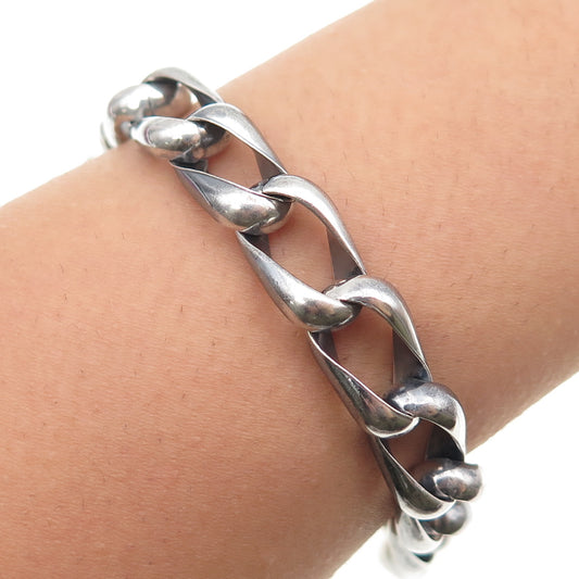 925 Sterling Silver Vintage Mexico Curb Link Oxidized Bracelet 7"