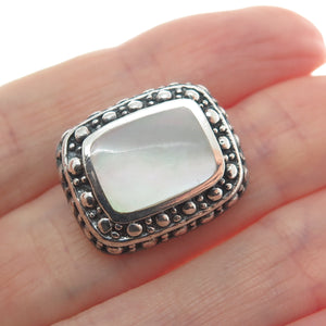 925 Sterling Silver Vintage Real MOP Granulated Oxidized Mini Charm Pendant