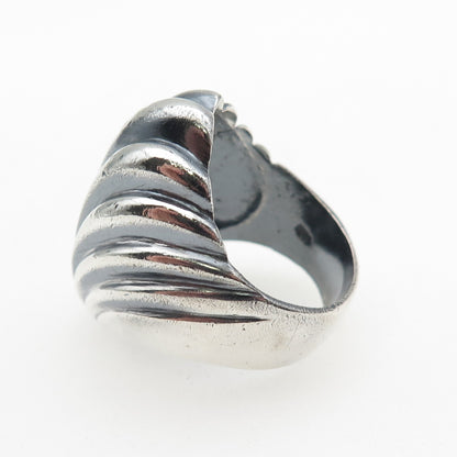 925 Sterling Silver Vintage Modernist Seashell Oxidized Statement Ring Size 9.5