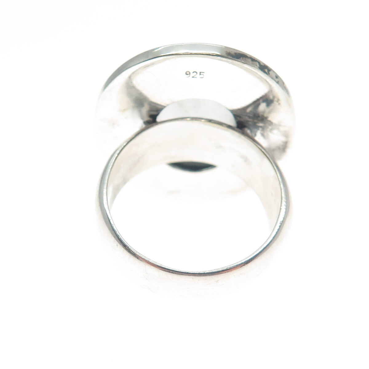 925 Sterling Silver Vintage Clear Glass Granulated Oxidized Ring Size 8.5