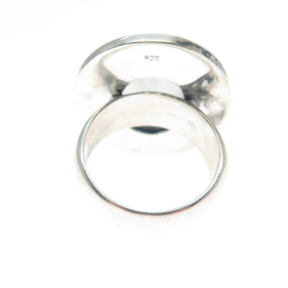 925 Sterling Silver Vintage Clear Glass Granulated Oxidized Ring Size 8.5
