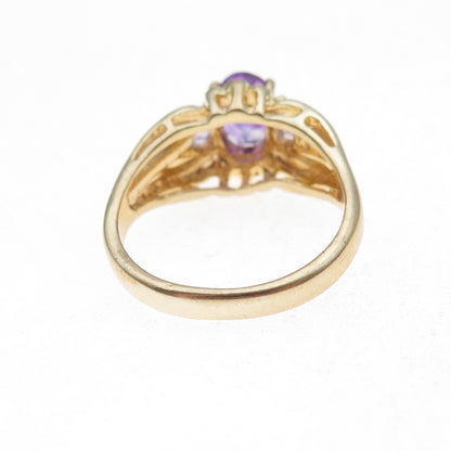 925 Sterling Silver Gold Plated Real Amethyst Ring Size 9