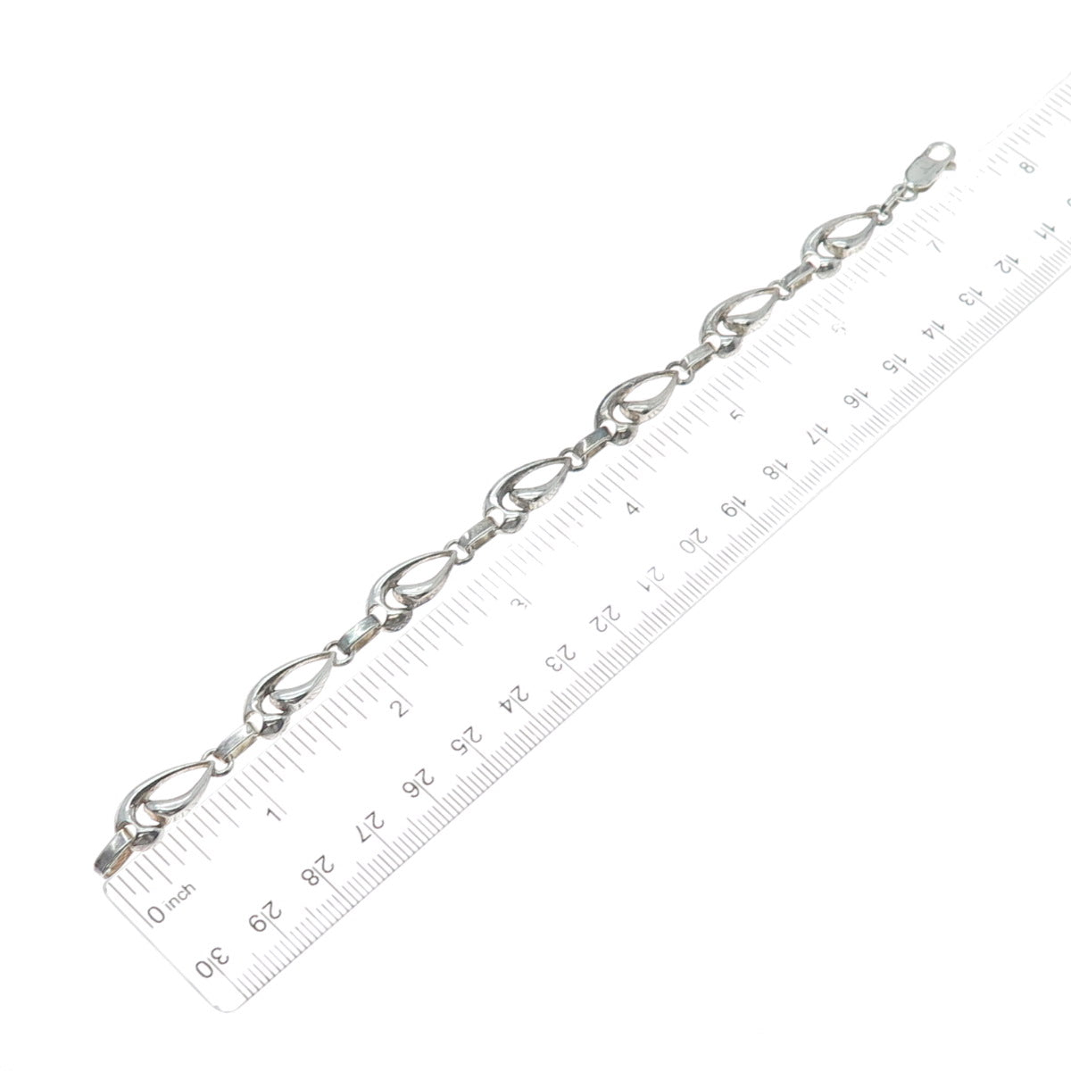 925 Sterling Silver Vintage Modernist Petal Link Oxidized Bracelet 7.5"