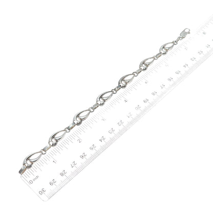 925 Sterling Silver Vintage Modernist Petal Link Oxidized Bracelet 7.5"