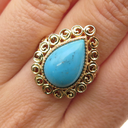 ROSS SIMONS 925 Sterling Silver Gold Plated Vintage Real Turquoise Ring Size 7
