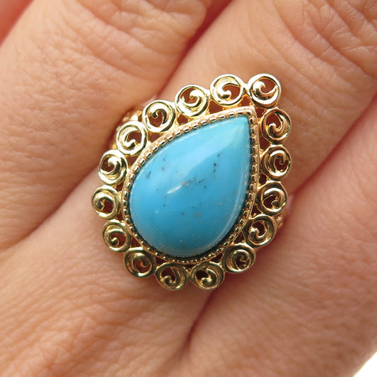 ROSS SIMONS 925 Sterling Silver Gold Plated Vintage Real Turquoise Ring Size 7