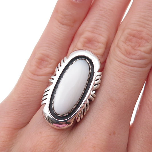925 Sterling Silver Vintage Real MOP Oxidized Adjustable Ring Size 6.25