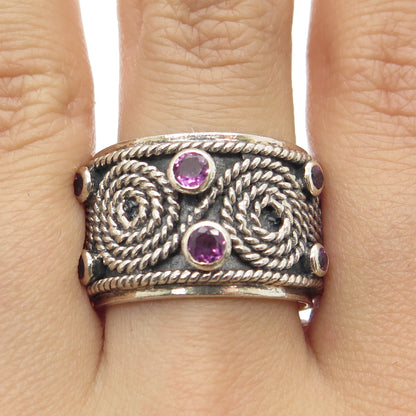 DOUG PAULUS Sterling Silver Vintage Real Amethyst Rope Swirl Band Ring Size 7.5