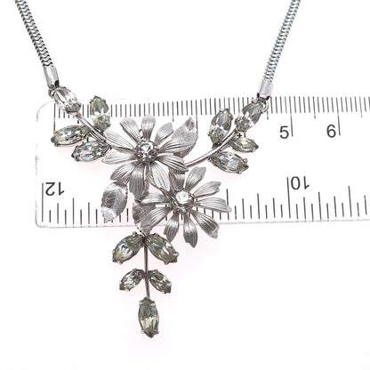 KREMENTZ 925 Sterling Silver Vintage Rhinestone Flower Snake Chain Necklace 16"