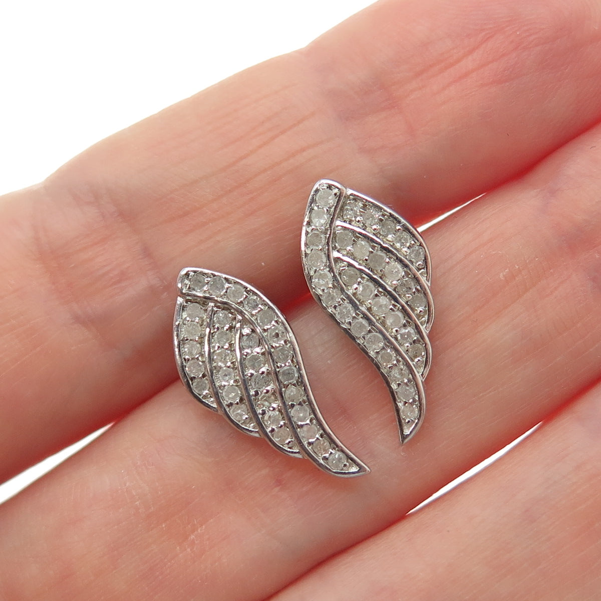 925 Sterling Silver Real Round-Cut Diamond Angel Wing Earrings