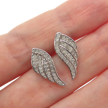925 Sterling Silver Real Round-Cut Diamond Angel Wing Earrings