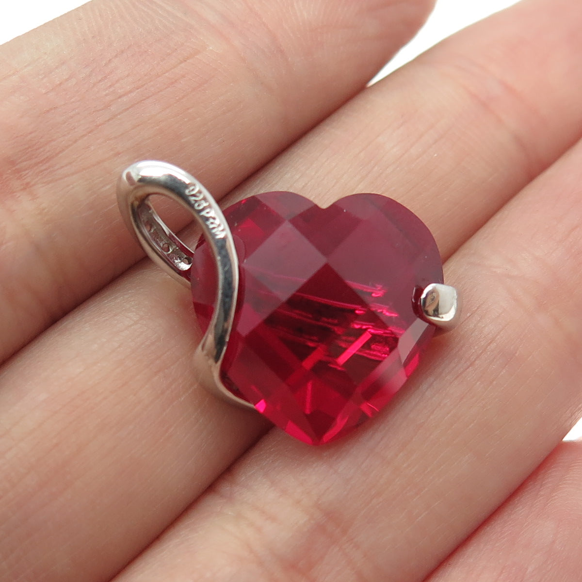 925 Sterling Silver Lab-Created Ruby & Real White Topaz Heart Pendant