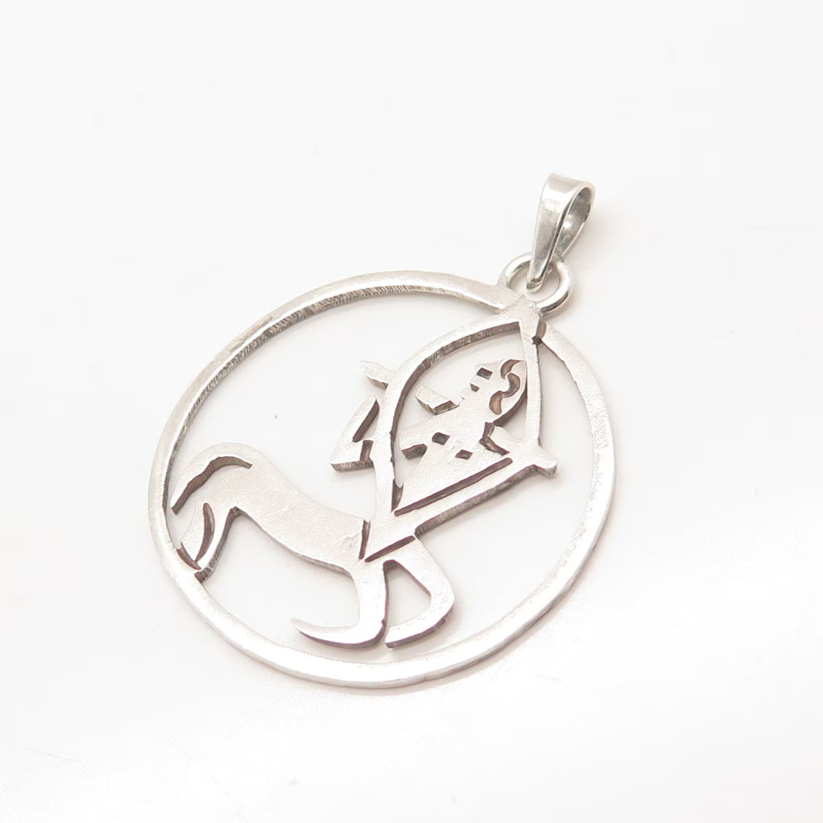 925 Sterling Silver Vintage Mexico "Sagittarius" Zodiac Sign Round Pendant