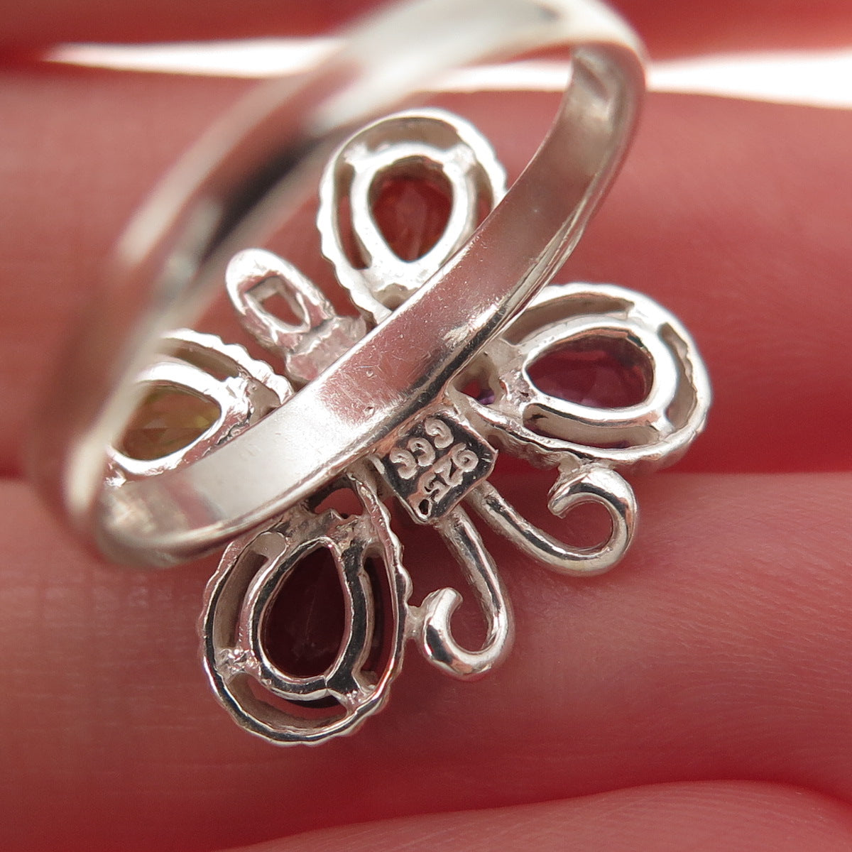 Coleman Co. 925 Sterling Silver Vintage Real Multi-Gem Butterfly Ring Size 6