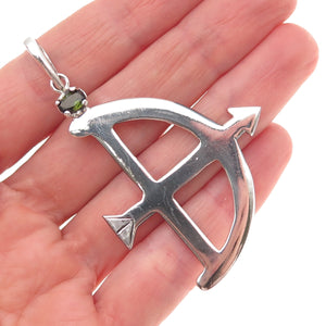 950 Silver Vintage Real Green Tourmaline Sagittarius Zodiac Sign Pendant