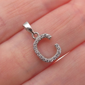925 Sterling Silver Round-Cut C Z Letter C Initial Mini Charm Pendant