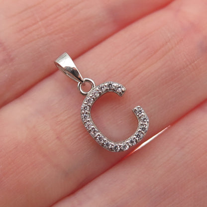 925 Sterling Silver Round-Cut C Z Letter C Initial Mini Charm Pendant
