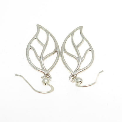 925 Sterling Silver Leaf Floral Dangling Earrings