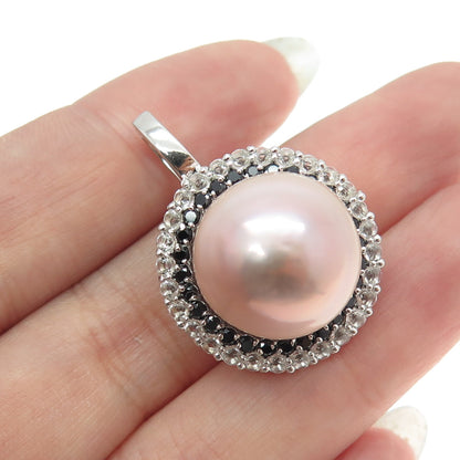 LUCAS LAMETH LUC 925 Sterling Silver Real Pearl White Topaz & Spinel Pendant