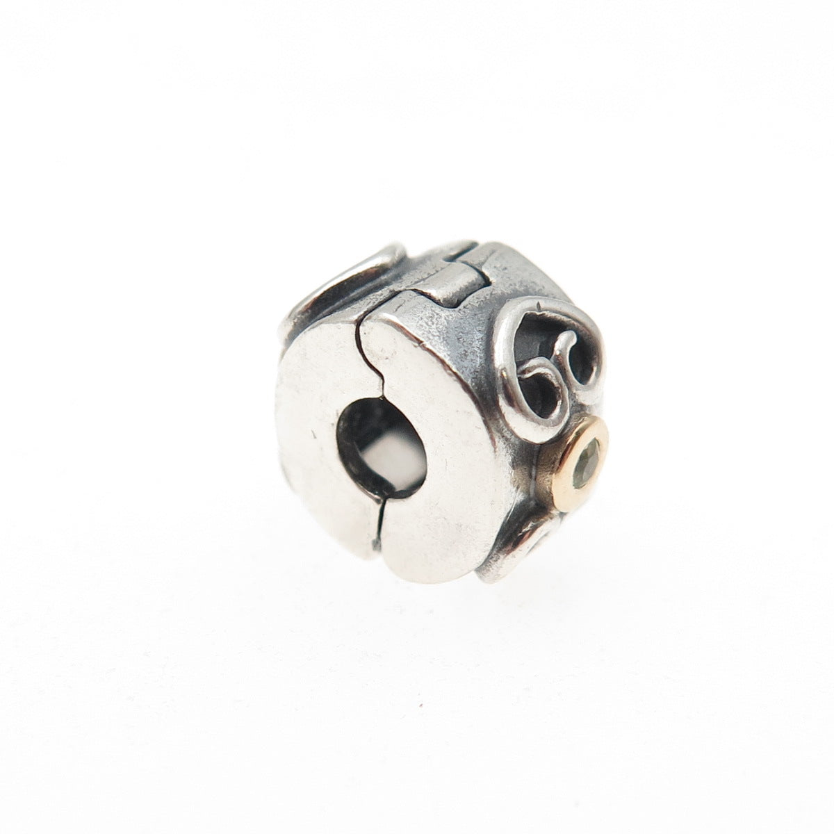 Pandora 925 Sterling Silver & Gold C Z Double Heart Clip Charm