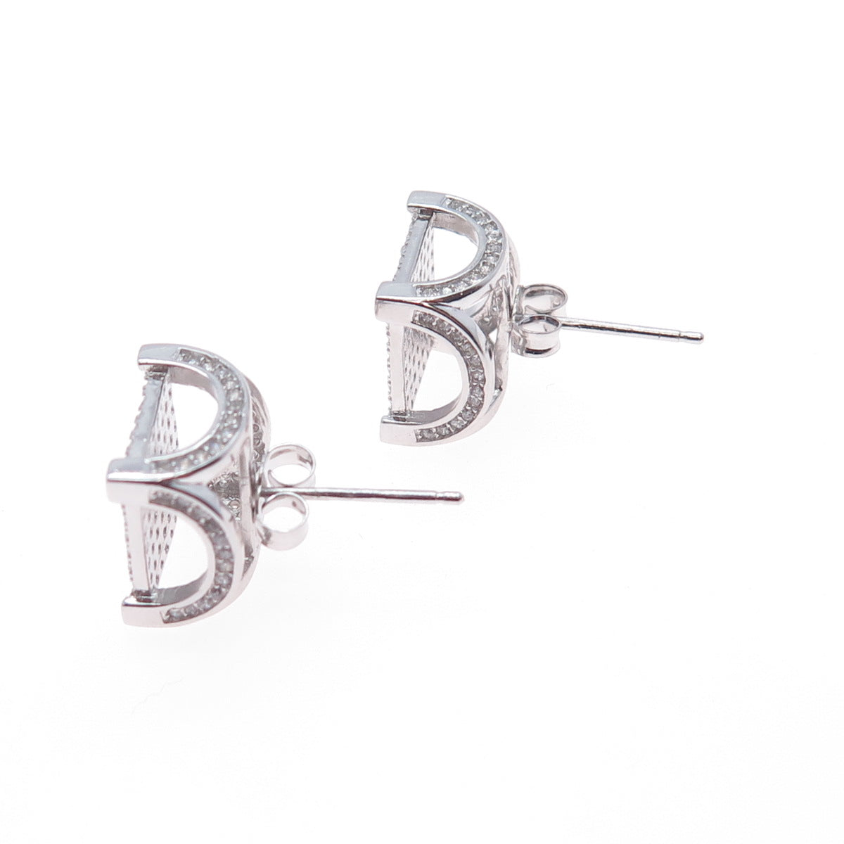 925 Sterling Silver Round-Cut C Z Arch Square Stud Earrings