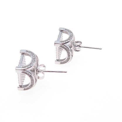 925 Sterling Silver Round-Cut C Z Arch Square Stud Earrings