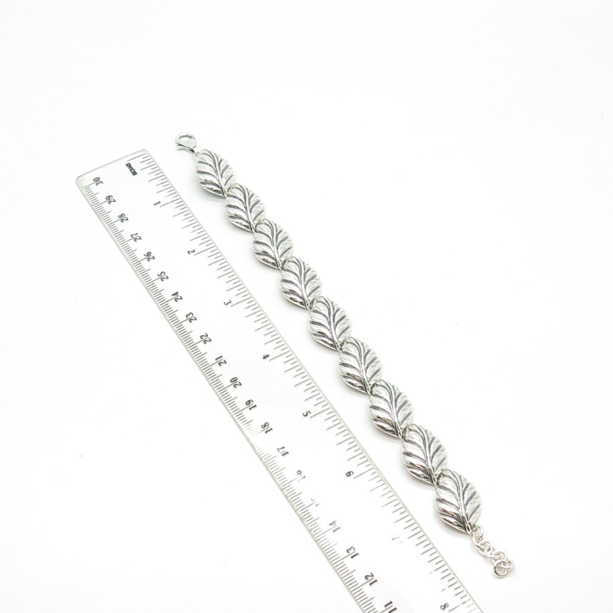 925 Sterling Silver Vintage Leaf Link Bracelet 8.25"