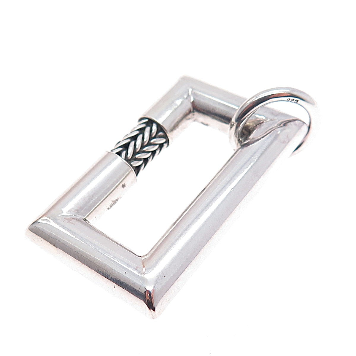 925 Sterling Silver Vintage Modernist Spiga Frame Oxidized Charm Pendant
