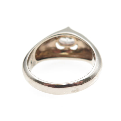 925 Sterling Silver Vintage Oval-Cut C Z Modernist Ring Size 9