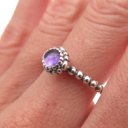 Pandora 925 Sterling Silver Real Amethyst February Birthday Blooms Ring Size 8.5