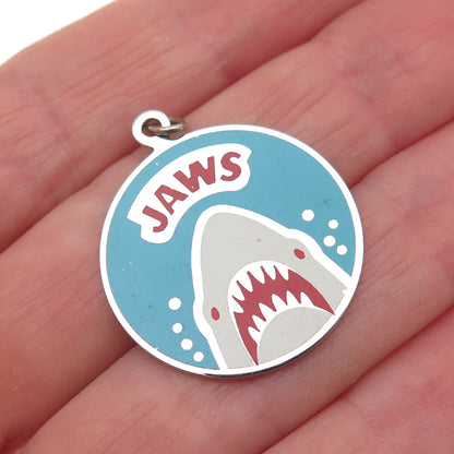 925 Sterling Silver Vintage Enamel Jaws Shark Charm Pendant