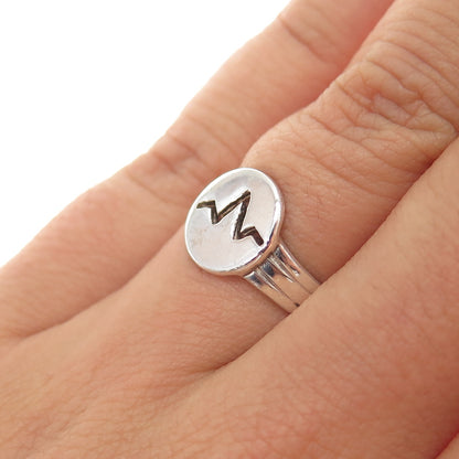 925 Sterling Silver Vintage Modernist Heartbeat Ring Size 6.25