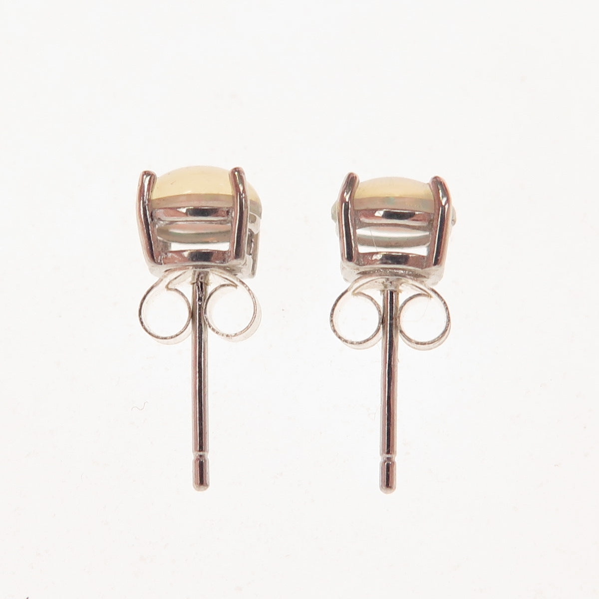 925 Sterling Silver Real Round-Cut Opal Stud Earrings