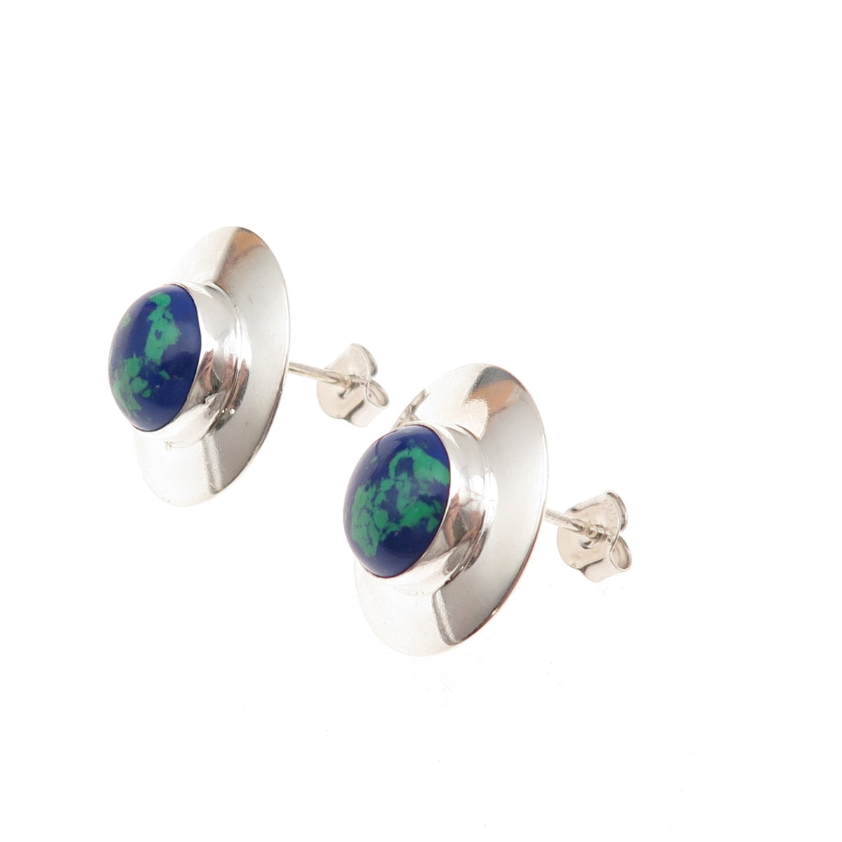 Sally Jack Navajo Old Pawn Sterling Silver Vintage Southwestern Azurite Earrings