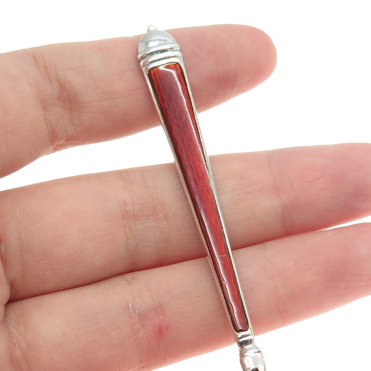 WATSON 925 Sterling Silver Vintage Red & White Guilloche Enamel Coffee Spoon