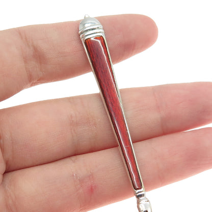 WATSON 925 Sterling Silver Vintage Red & White Guilloche Enamel Coffee Spoon