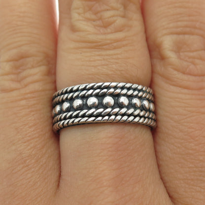 925 Sterling Silver Vintage Mexico Granulated Roped Band Ring Size 8.25