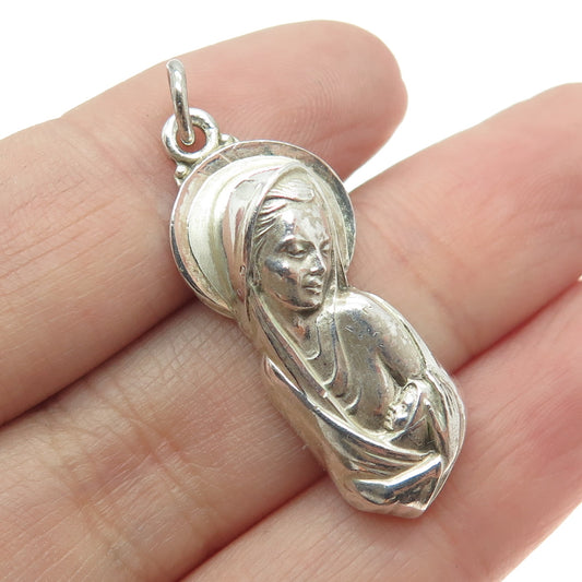 CREED 925 Sterling Silver Antique St. Mary & Baby Jesus Religious Pendant