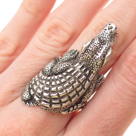925 Sterling Silver Vintage Alligator Oxidized Ring Size 8.25