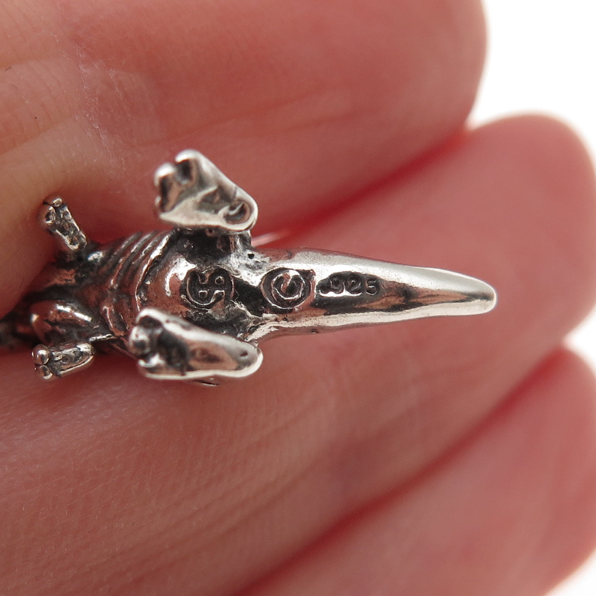 SHUBE 925 Sterling Silver Vintage T-Rex Dinosaur Oxidized 3D Charm Pendant