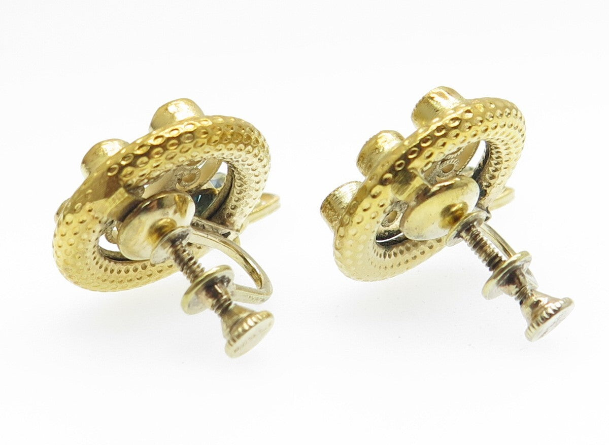 925 Sterling Silver Gold Plated Vintage Rhinestone Heart Screw Back Earrings