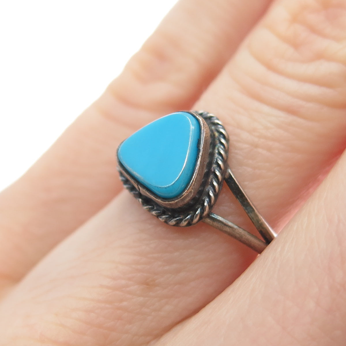 Old Pawn 925 Sterling Silver Vintage Southwestern Bisbee Turquoise Ring Size 6