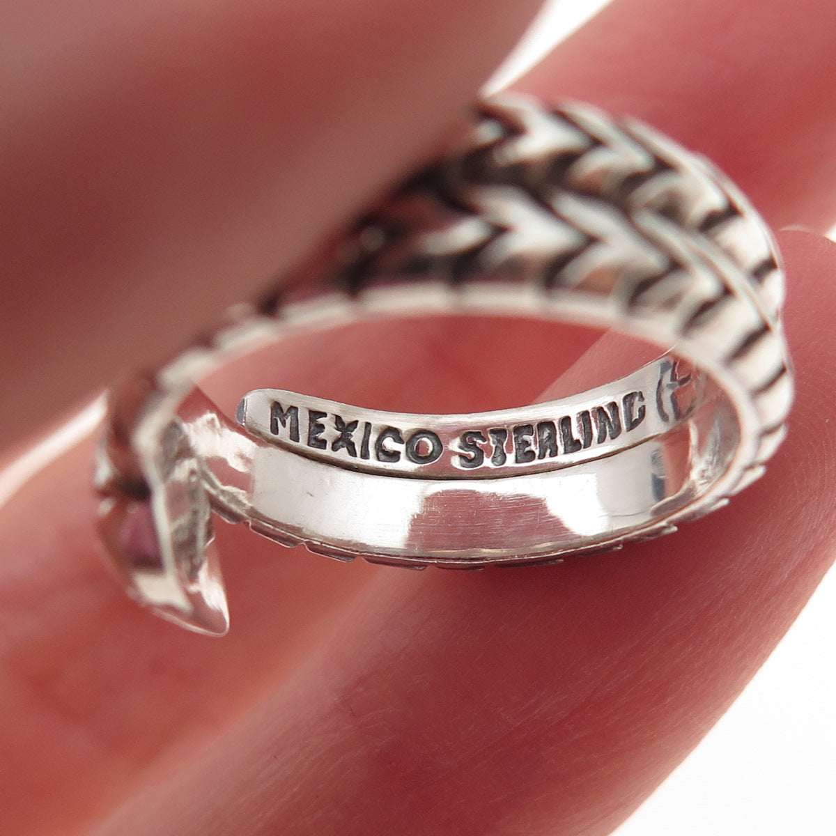 925 Sterling Silver Vintage Mexico Snake Wrap Adjustable Oxidized Ring Size 7