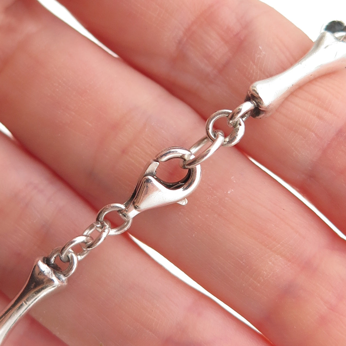 925 Sterling Silver Vintage Modernist Bone Link Oxidized Bracelet 8.25"