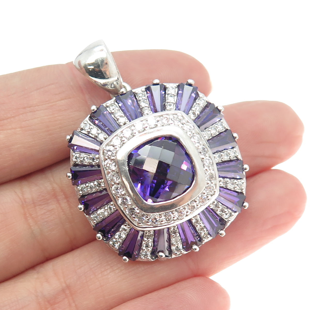 925 Sterling Silver White & Lavender C Z Pendant