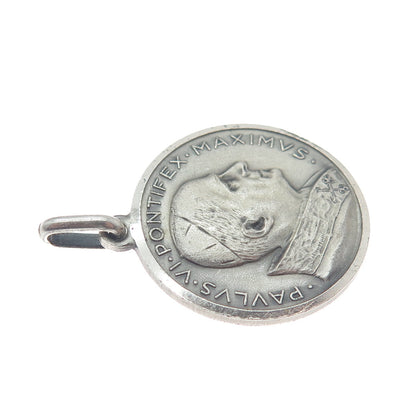 800 Silver Vintage Italy St. Christopher & Pope Paulus VI Medal Charm Pendant