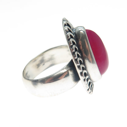 925 Sterling Silver Vintage Real Pear-Cut Rhodonite Oxidized Ring Size 8.75