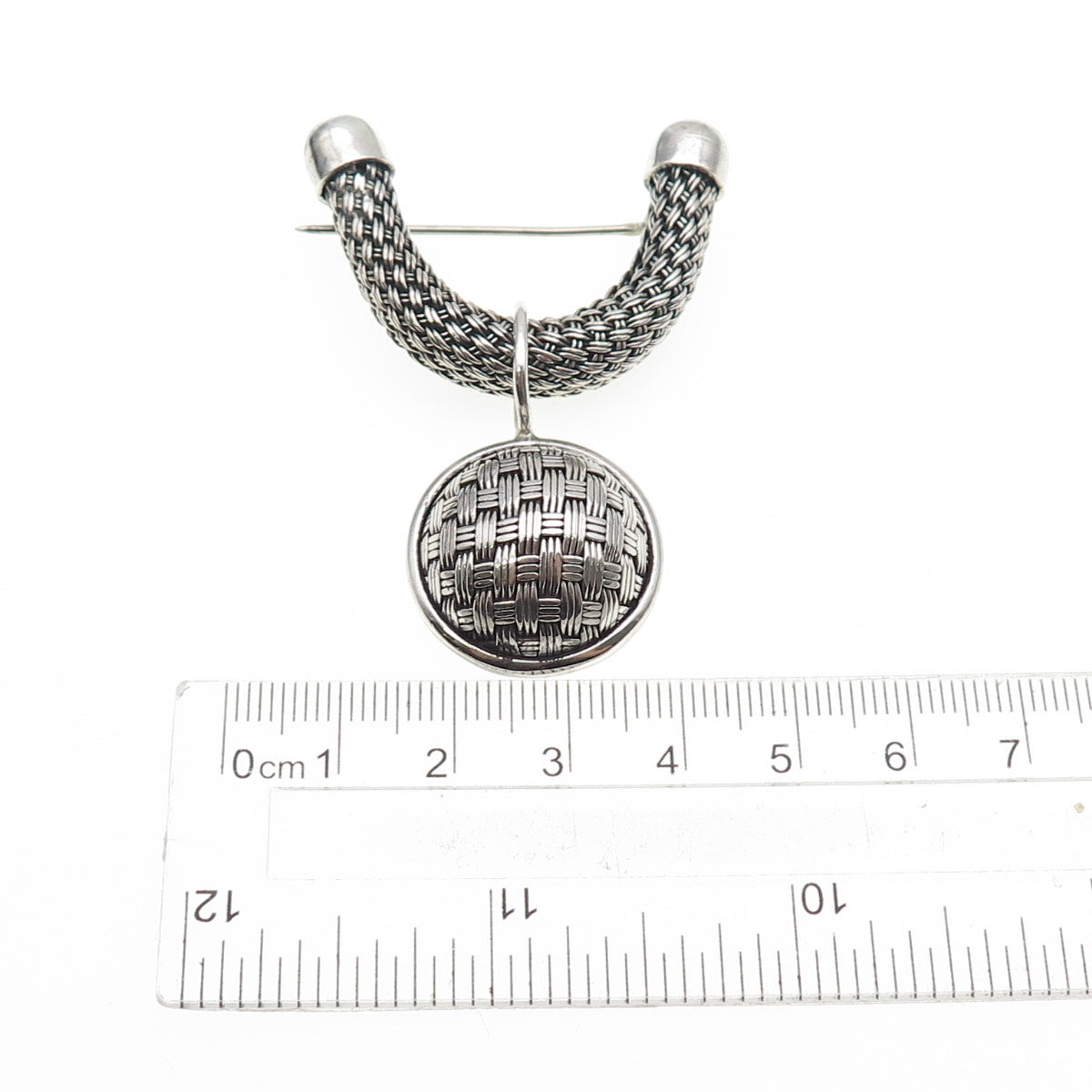 SUARTI BALI 925 Sterling Silver Vintage Modernist Braided Oxidized Pin Brooch