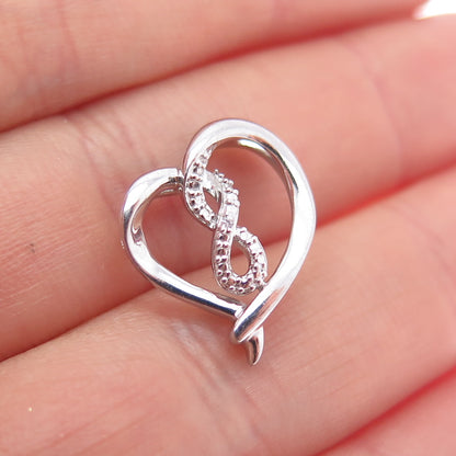 SAI 925 Sterling Silver Round-Cut C Z Infinity Heart Mini Slide Charm Pendant