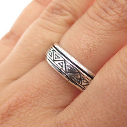 925 Sterling Silver Vintage Triangle Rotating Band Oxidized Ring Size 7.5